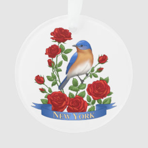 New York State Bird & Flower - Bluebird & Red Rose Ornament