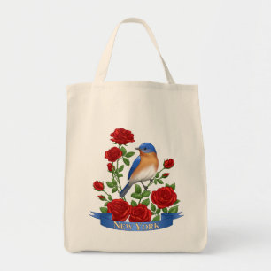 New York State Bird & Flower - Bluebird & Red Rose Tote Bag