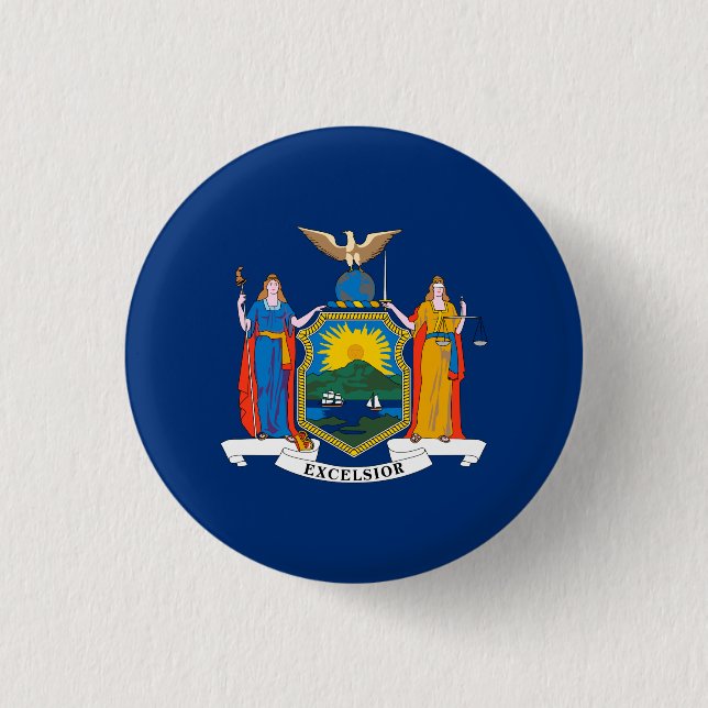 New York State Flag 3 Cm Round Badge (Front)