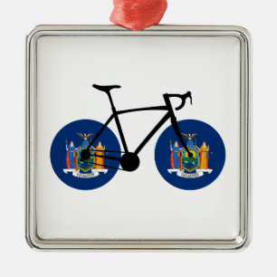 New York State Flag Cycling Metal Ornament