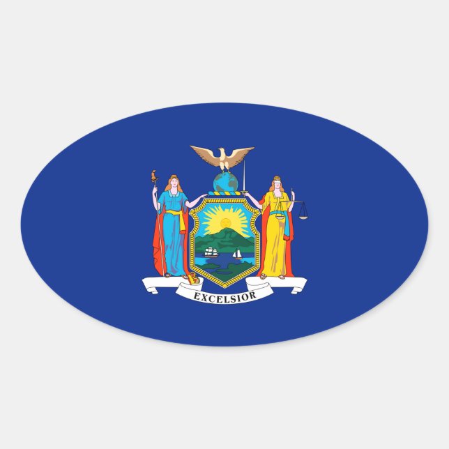 New York State Flag Design Oval Sticker (Front)