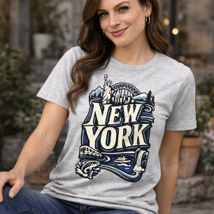 New York State Heritage Empire State Landmark Art T-Shirt
