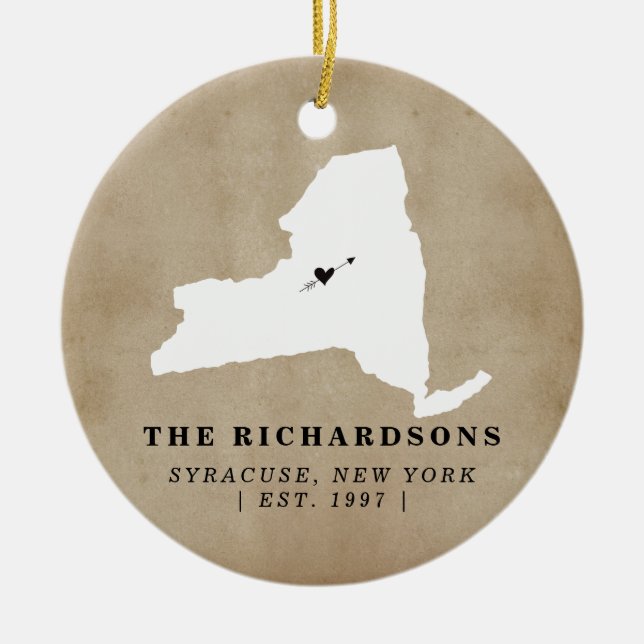 New York State Home Housewarming Personalised Ceramic Ornament (Front)