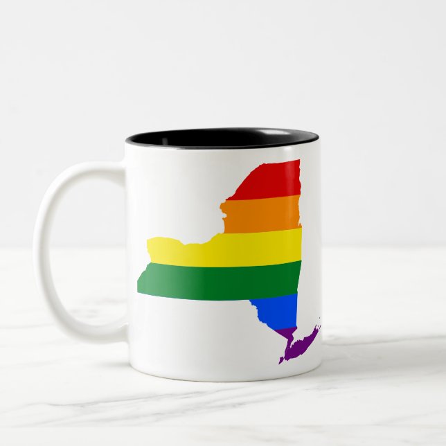NEW YORK STATE LGBTQ PRIDE MAP Two-Tone COFFEE MUG (Left)