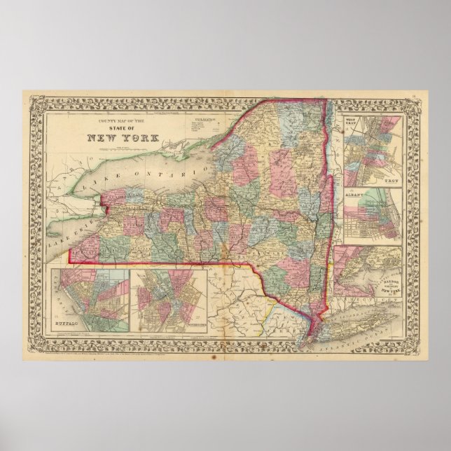 New York State Map by Mitchell Poster (Front)