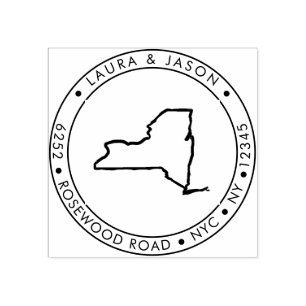 New York State Map Return Address Wood Art Stamp