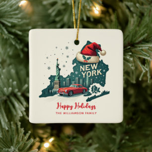 New York State Merry Christmas Custom Holiday Ceramic Ornament