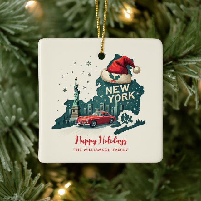 New York State Merry Christmas Custom Holiday  Ceramic Ornament (Tree)