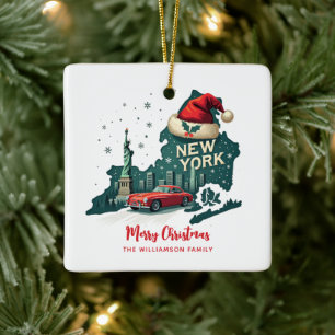 New York State Merry Christmas Custom Holiday  Ceramic Ornament