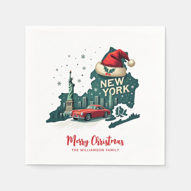 New York State Merry Christmas Custom Holiday  Napkin (Front)