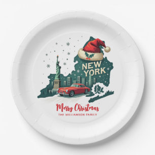 New York State Merry Christmas Custom Holiday  Paper Plate