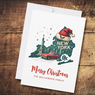 New York State Merry Christmas Retro Personalised Postcard