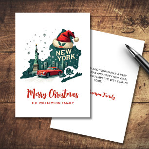 New York State Merry Christmas Retro Personalized  Card