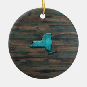 New York State Shape Teal Ceramic Ornament