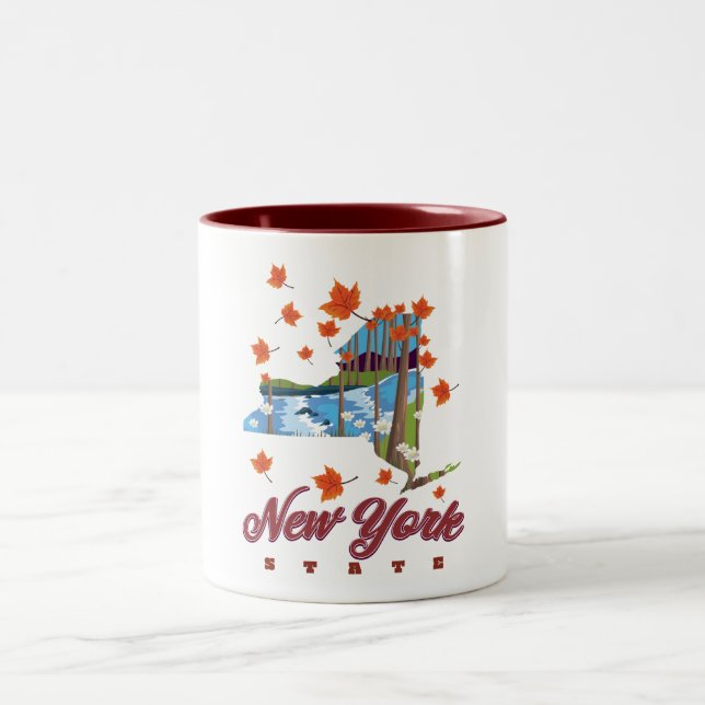 New York State Travel poster Two-Tone Coffee Mug (Center)