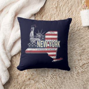 New York State United States Retro Map Vintage USA Cushion
