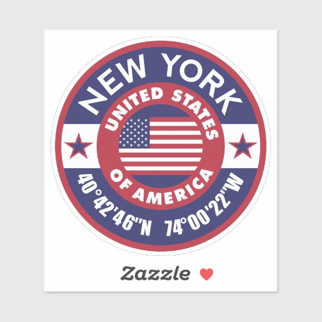 New York State with coordinates and american flag (Sheet)