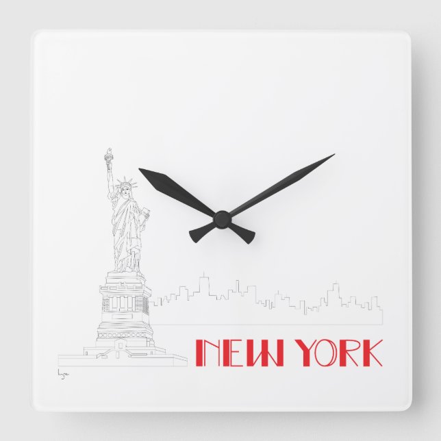 New-York, Statue-of-Liberty Cool Square Wall Clock (Front)