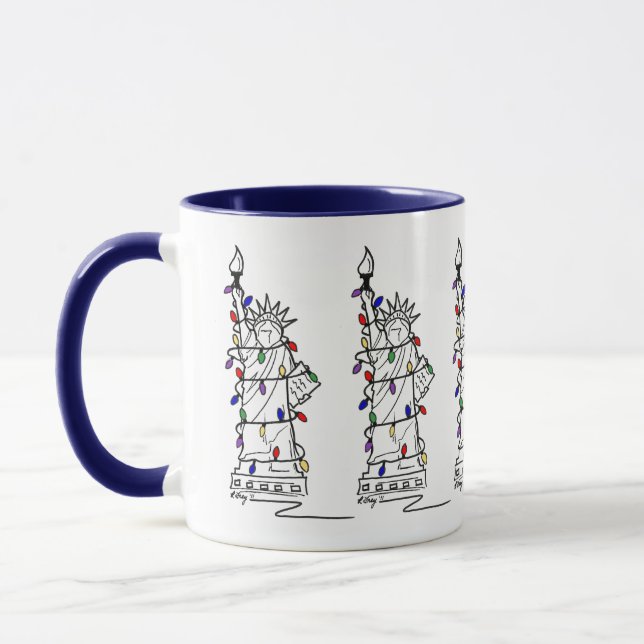 New York Statue of Liberty Holiday Lights NYC Xmas Mug (Left)