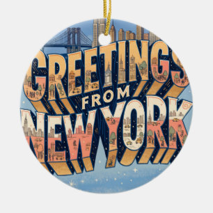 New York Statue of Liberty Postcard Art Ceramic Ornament