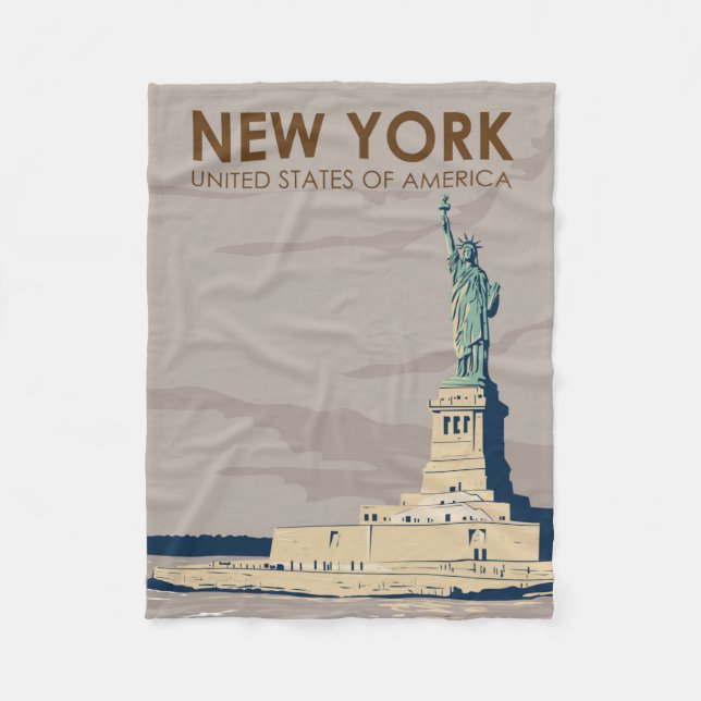 New York Statue of Liberty Retro Fleece Blanket (Front)