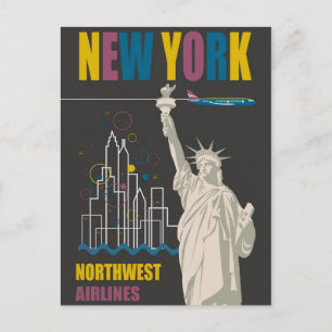 New York Statue of Liberty Retro Travel Poster Postcard