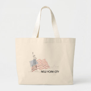 New York - Statue of Liberty USA Flag Large Tote Bag