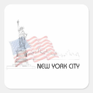 New York - Statue of Liberty USA Flag Square Sticker