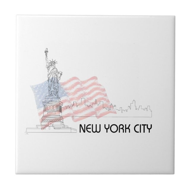 New York - Statue of Liberty USA Flag Tile (Front)