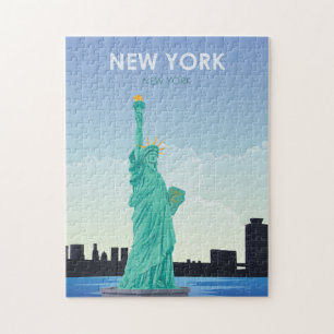 New York Statue Of Liberty Vintage Travel Jigsaw Puzzle
