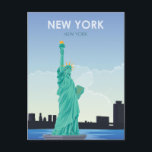 New York Statue Of Liberty Vintage Travel Postcard<br><div class="desc">Retro New York,  NY travel poster illustration that features a view of the Statue of Liberty on Ellis Island. This vintage design will bring back memories of classic travel posters from a bygone era.</div>