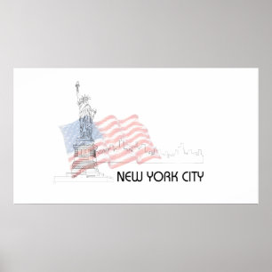 New York - Statue of Libery - USA Flag Graphic Poster