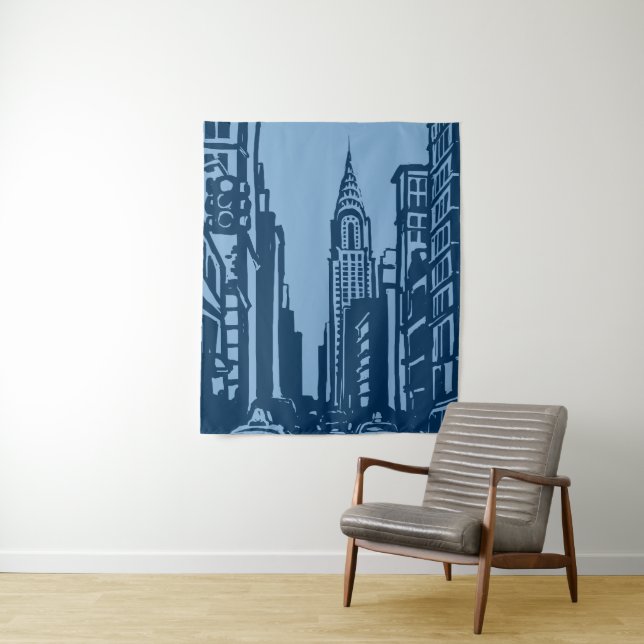 New York Street Tapestry Deep Blue (In Situ)