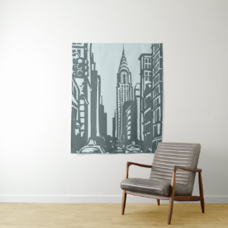 New York Street Tapestry Grey Blue