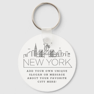 New York Stylized Skyline   Custom Slogan Key Ring