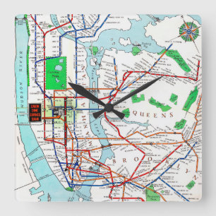 New York: Subway Map, 1940 Square Wall Clock