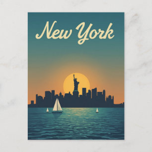 New York Sunset Skyline View Postcard