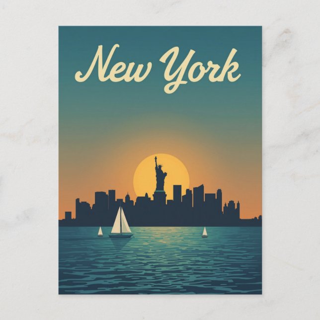 New York Sunset Skyline View Postcard (Front)