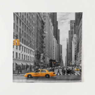 New York Taxi Urban City Colour Pop Photography Tapestry