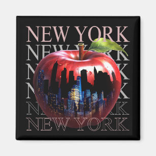 New York The Big Apple Fruit Silhouette City Magnet