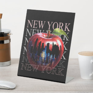 New York The Big Apple Fruit Silhouette City Pedestal Sign