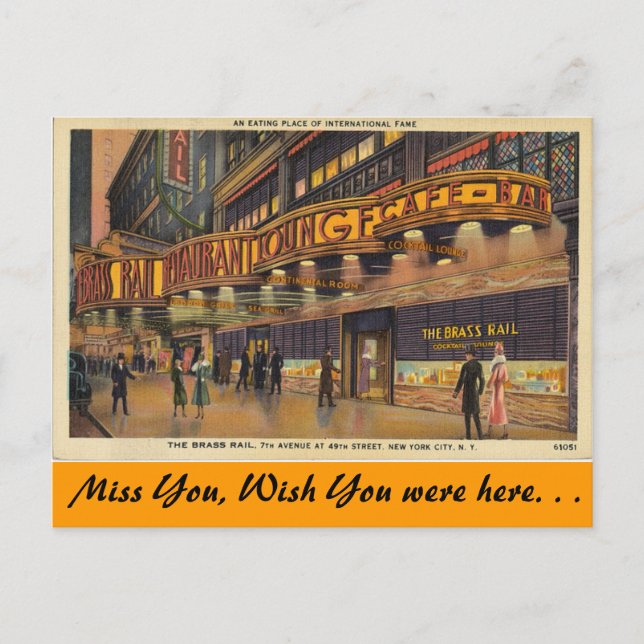 New York, The Brass Rail Cafe & Bar, New York City Postcard (Front)