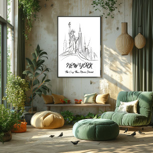 New York: The City That Never Sleeps Linear Art Poster