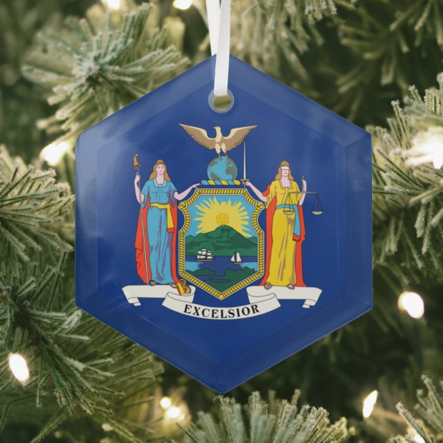 New York: The Empire State, Home Big Apple Flag Glass Tree Decoration (Insitu)