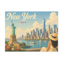 New York - The Lady in the Hat Travel Postcard 