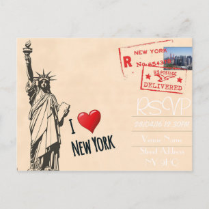 New York Themed Wedding RSVP Invitation with Photo Postcard