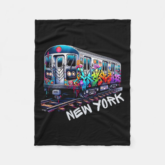 New York Train Graffiti Style, Nyc Subway Car Retr Fleece Blanket (Front)