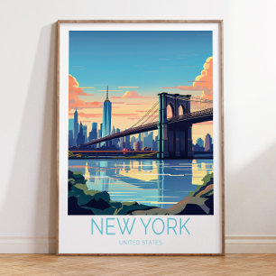 New York Travel Poster, New York Brooklyn Poster