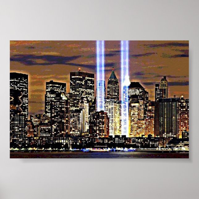 New York Twin Tower Light Beams Poster (Front)