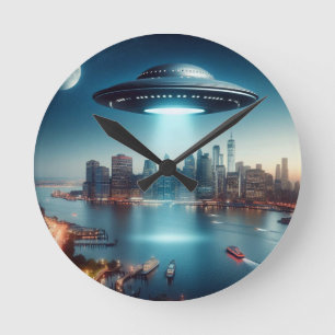 New York UFO Invasion Round Clock